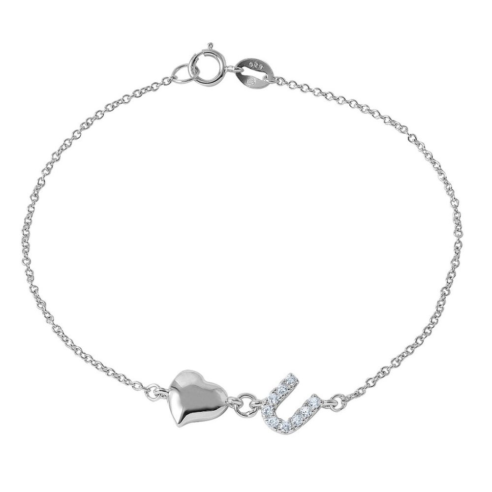925 Sterling Silver Heart U Bracelet With CZ